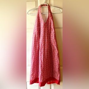 Faded Glory Fuchsia Pink Orange Floral Boho Backless Halter Dress Sundress Med